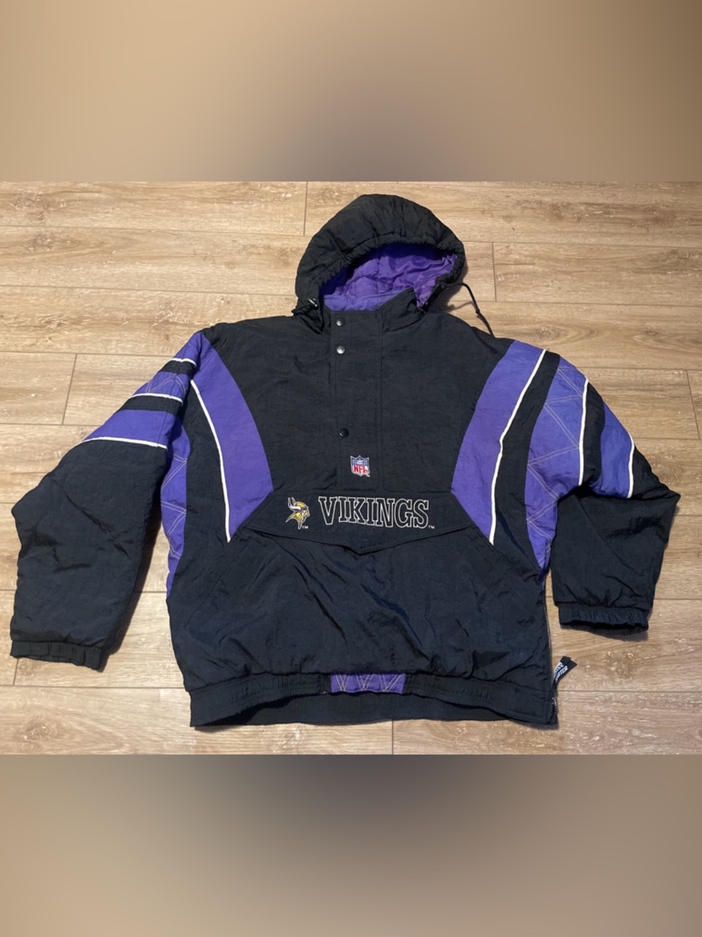 Minnesota Vikings NFL Pullover Jacket - Black & Purple starter pro line Vtg xl